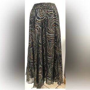 DIANE FREIS Black/Gold Patterned A-Line Maxi Skirt Sz 2X